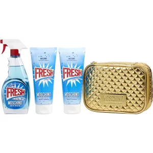 Fresh Couture Gift Set for Women (edT 100ml + 100ml Body Lotion + 100ml Bath & Shower Gel + Golden Trousse) by Moschino